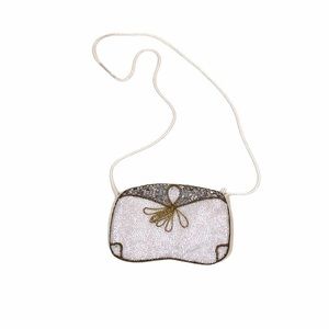 White & Golden Beaded Crossbody Bag